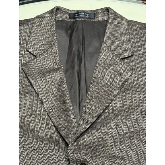 Andrew Fezza Men's Sport Coat Blazer 3 Button Brown Herringbone Wool Blend 42R - Picture 9 of 11